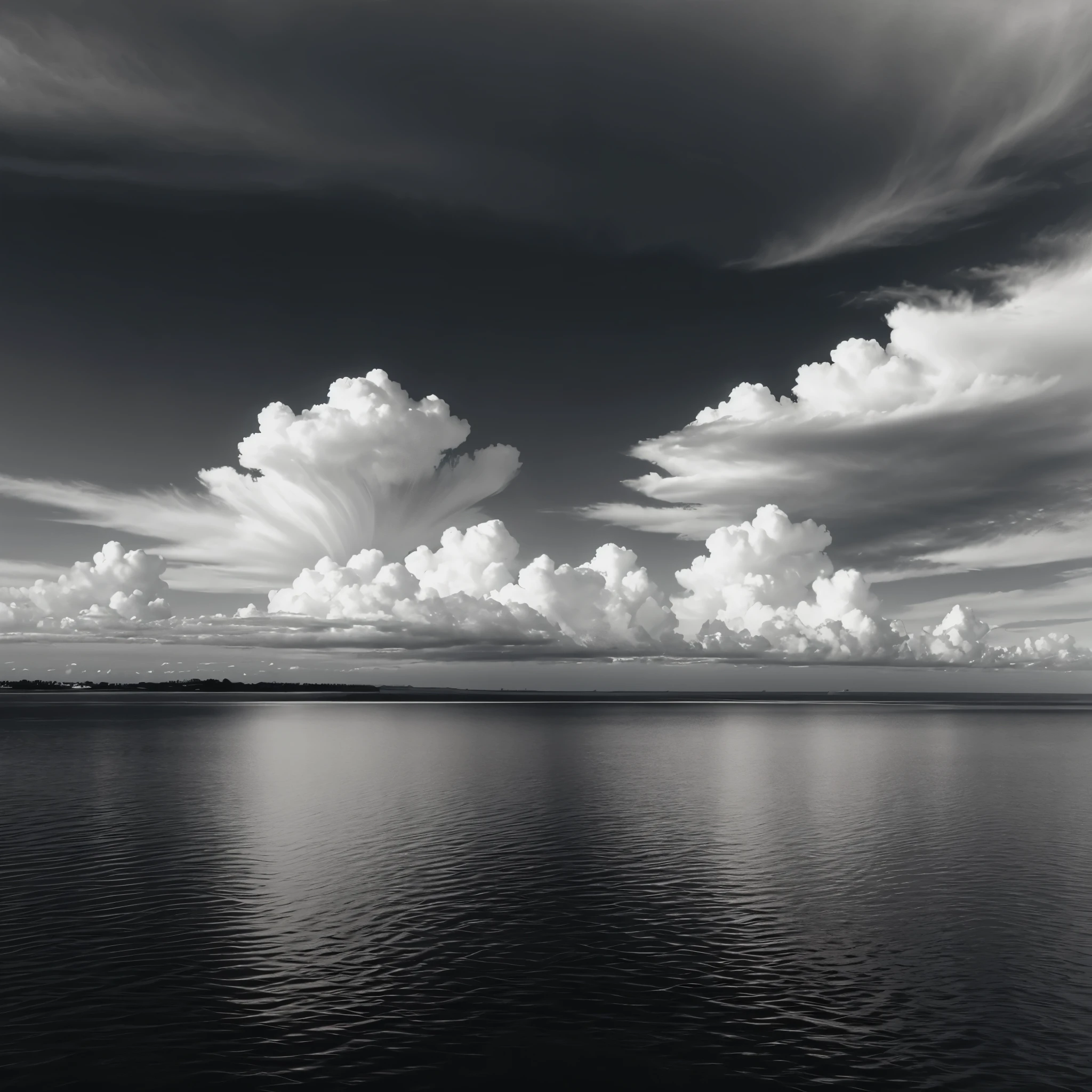 Black and White Photography、(High Contrast:1.7)、The Sea of Terror、Summer sea、Summer Clouds、(cumulonimbus:1.0)、