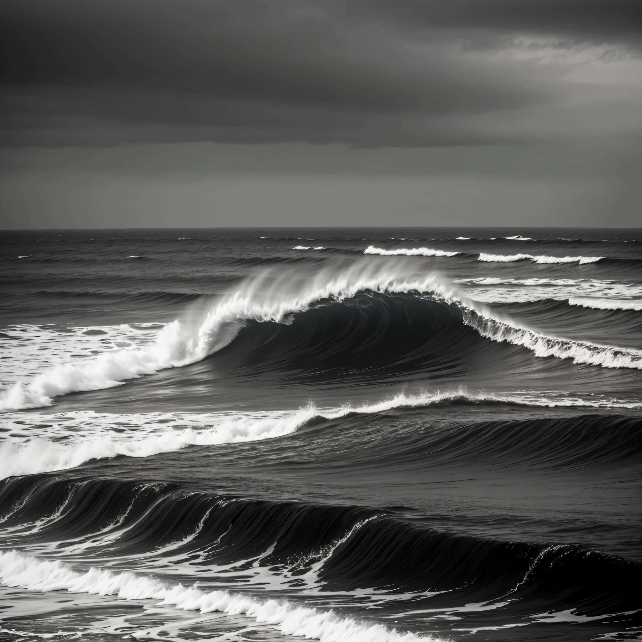 Black and White Photography、(High Contrast:1.7)、The Sea of Terror、Summer sea、Rough seas、Coast of strange rocks、Needle Rock、(On the ocean3Waves crashing on two reefs:)、