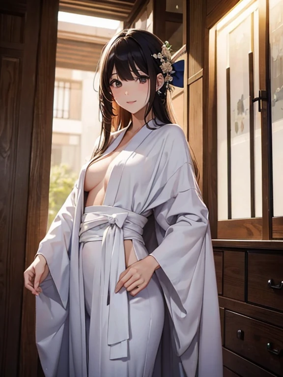 woman　slender　Slender　Small waist　Medium chest　Completely naked　Half naked　Light clothing　Giant Vibe　Giant　kimono　kimono　Backwards　Landscape　Prone　