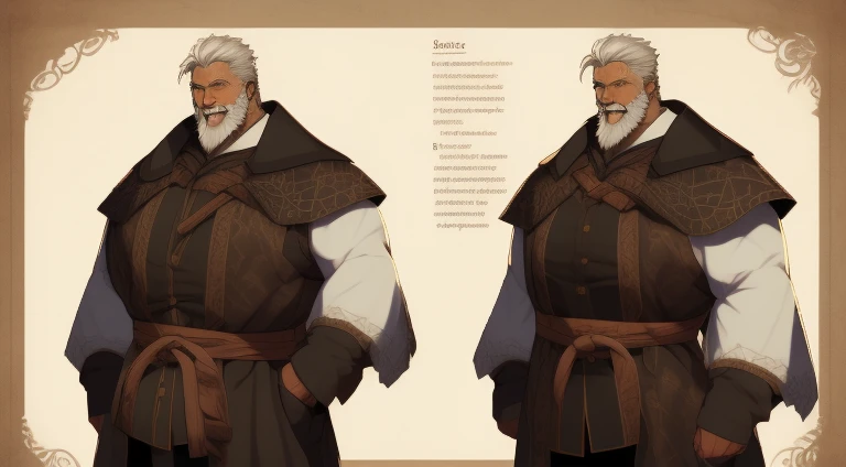 Cheat sheet of an old cute fat senior citizen, cabelo branco curto e olhos azuis, sorridente, ((obra de arte)),(((melhor qualidade))),(ficha de design de personagem,mesmo personagem,frente,lado,voltar) despido de  roupas e Cueca box, rosto detalhado, Cabelo detalhado, arte conceitual, character arte conceitual, Character Outline, reference sheet, ficha de personagem