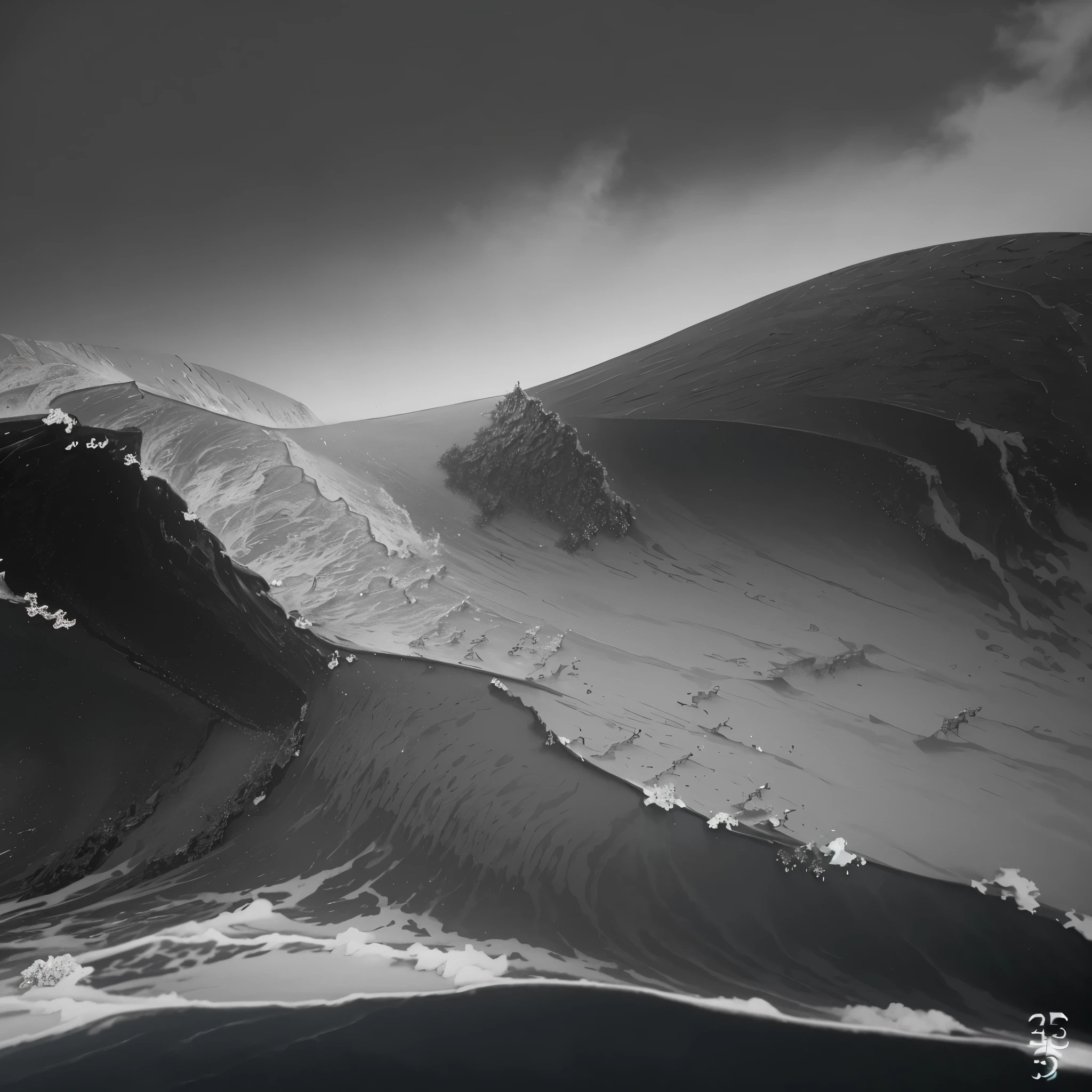Black and White Photography、(High Contrast:1.7)、The Sea of Terror、Summer sea、Rough seas、(Waves crashing on three reefs at sea:2.5)、