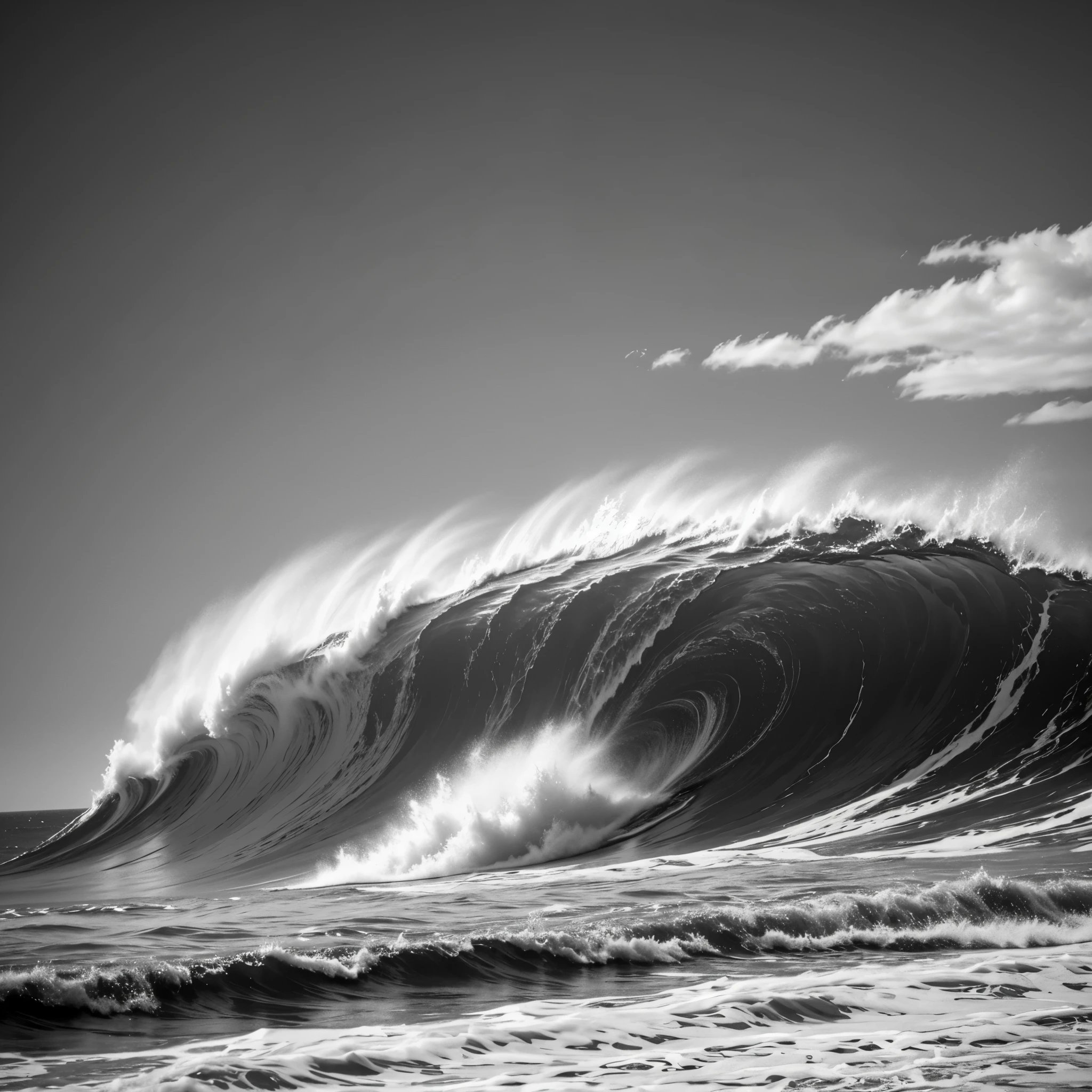 Black and White Photography、(High Contrast:1.0)、The Sea of Terror、Summer sea、Rough seas、Waves crashing on rocks、