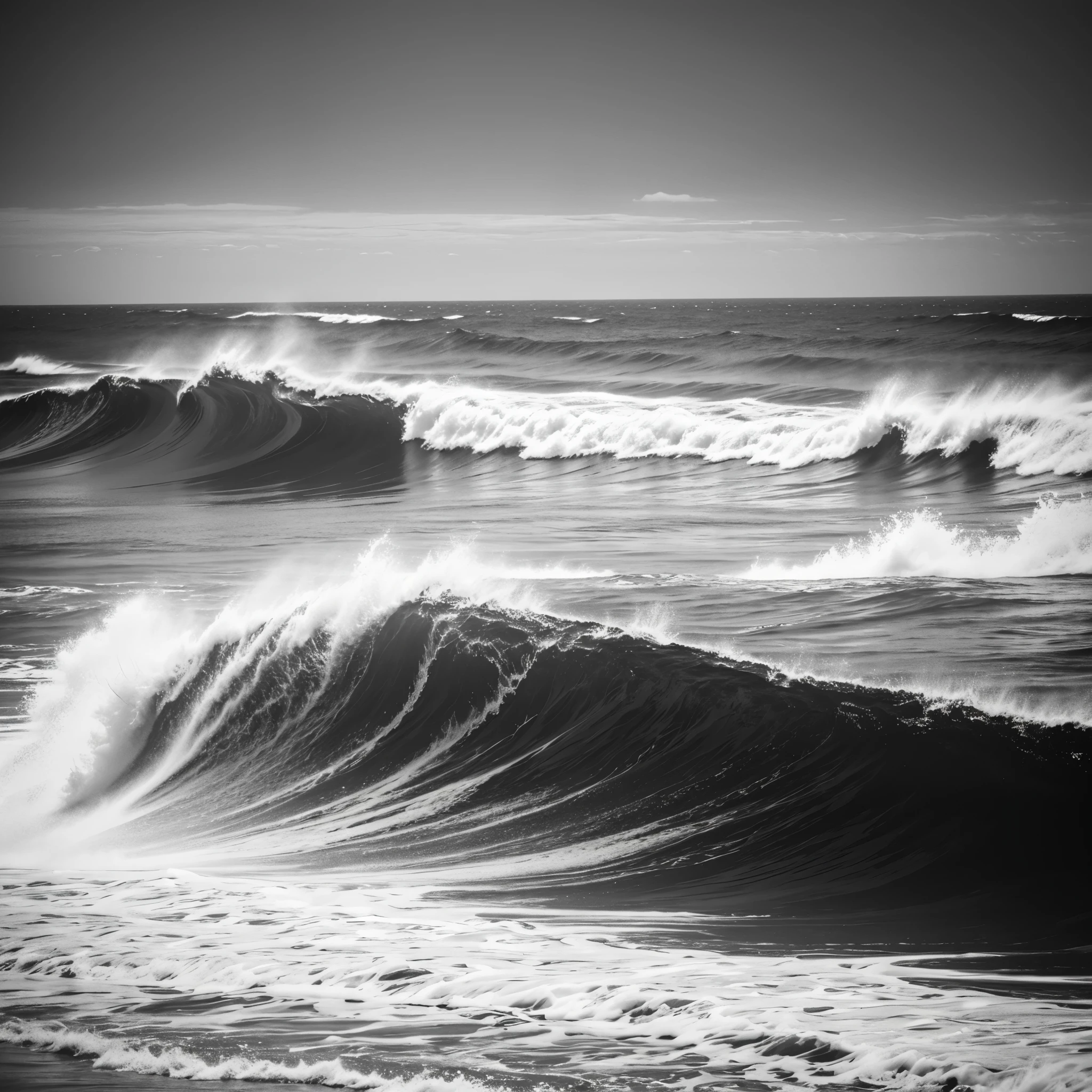 Black and White Photography、(High Contrast:1.0)、The Sea of Terror、Summer sea、Rough seas、Waves crashing on rocks、