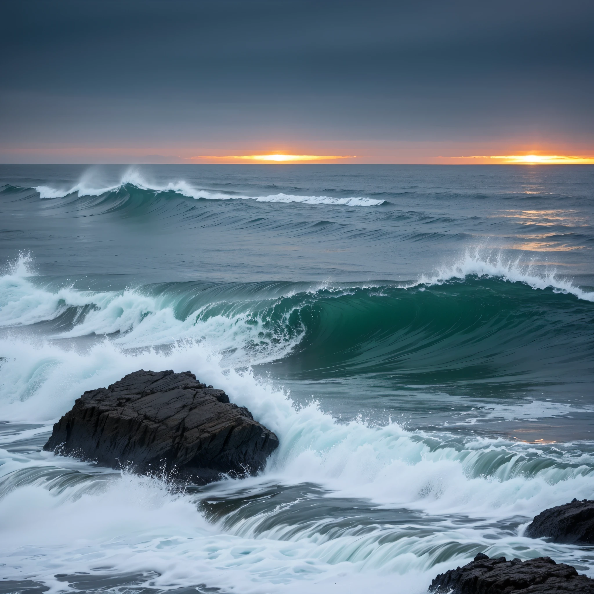 The Sea of Terror、night、Dark Sea、Rough seas、Dark Sky、Waves crashing on rocks、