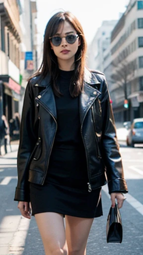 (A casual person wearing sunglasses is walking)