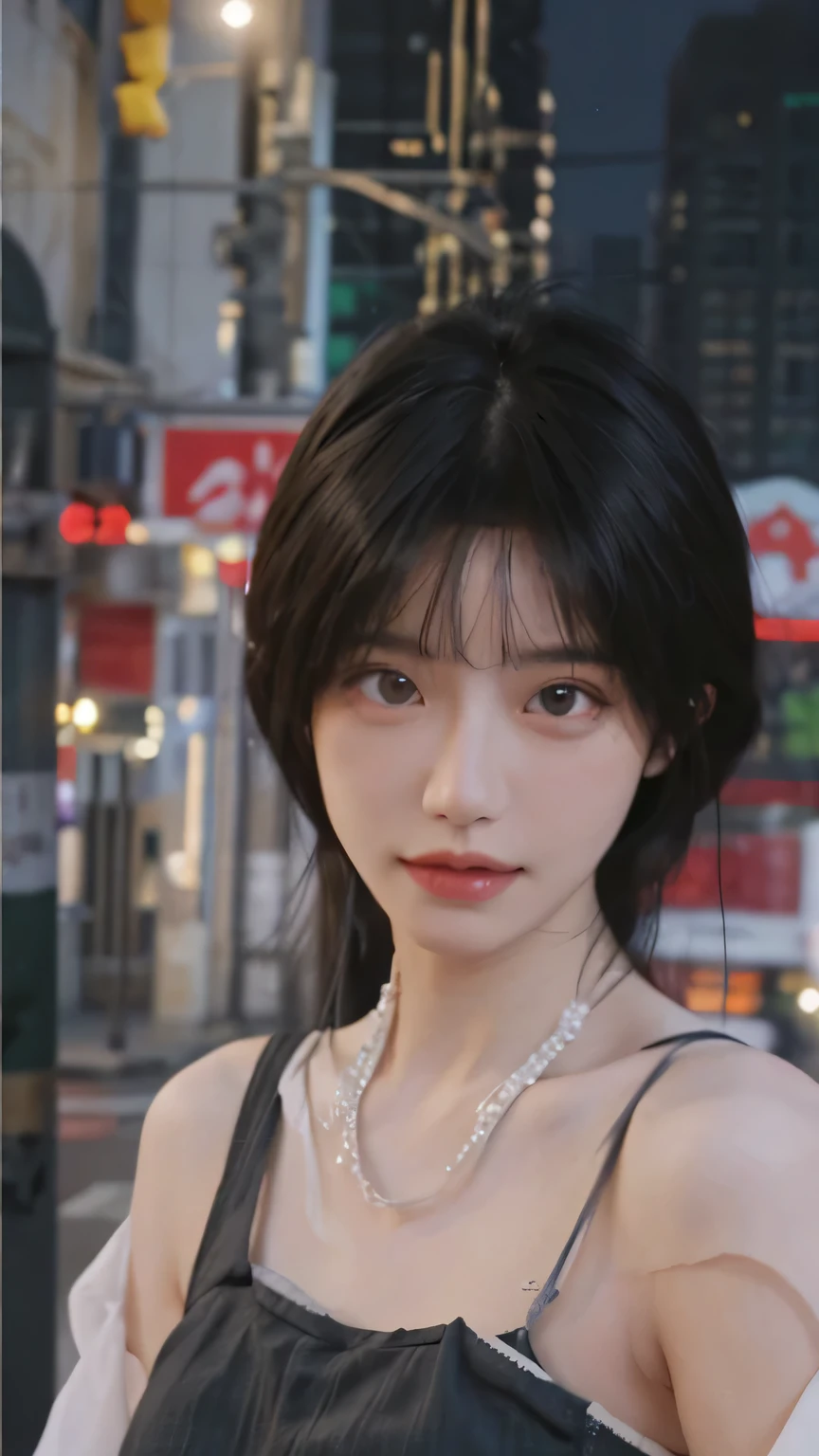 Best quality, Ultra-high resolution, (Realistically:1.4),2 girls ,Key Points:1.2, Beautiful woman with perfect body:1.4 , (Street at night:1.3), Highly detailed face and skin texture, Delicate eyes, Double eyelids,Red lips,Eyeshadow,Skin Whitening,(Air bangs:1.3),,(Spaghetti Strap Top:1.4)
