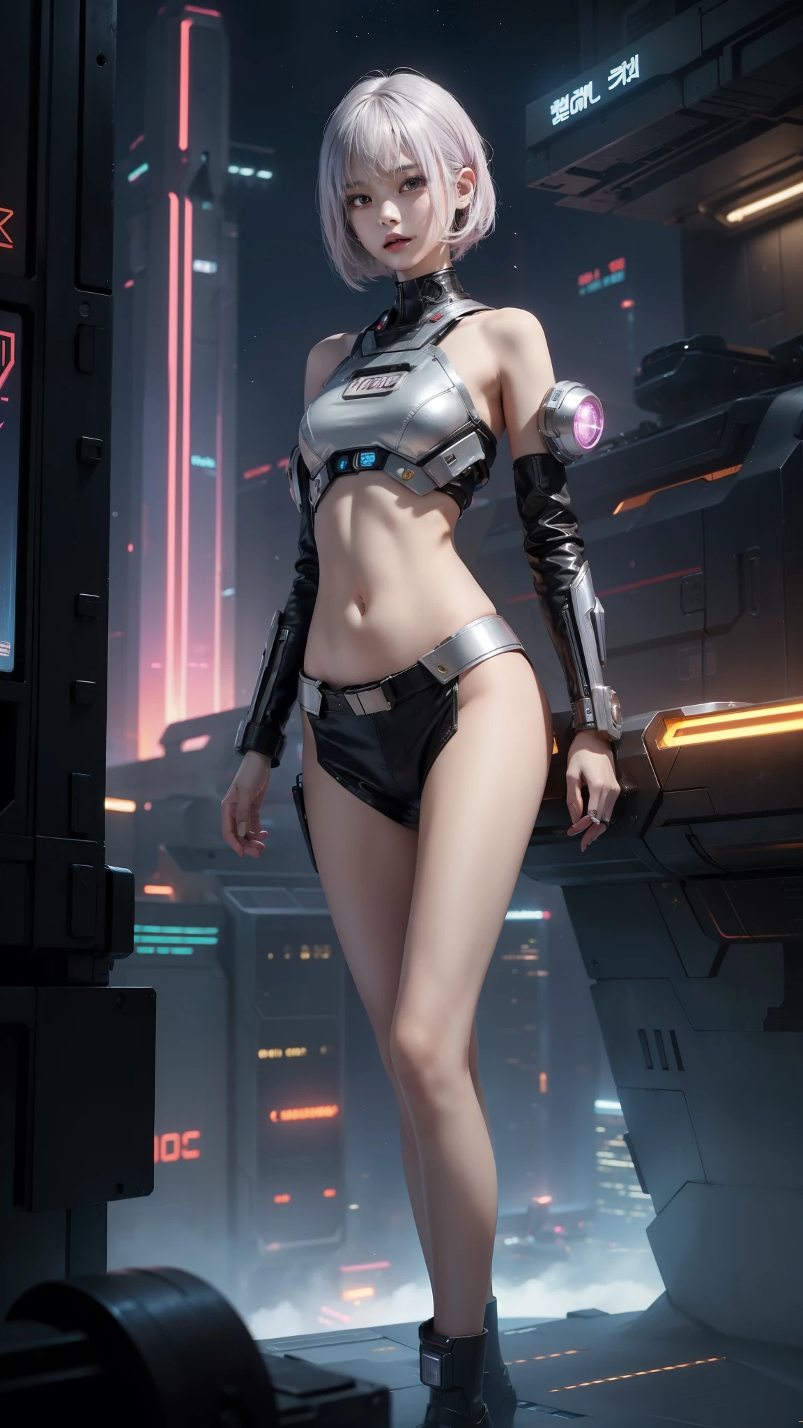 Space City Futuristic City Cyberpunk Sci-Fi World Fantasy Top Quality,and beautiful slender young girls,all very ,sun rise,Shoulder exposed,Navel exposed,17 year old beautiful girl,Korean Beautiful Girl,kpop Idol Star Beautiful Girl,Short bob hair or super long hair,Beautiful looks,A cute young face,small hip,Thin legs,pink silver hair,
