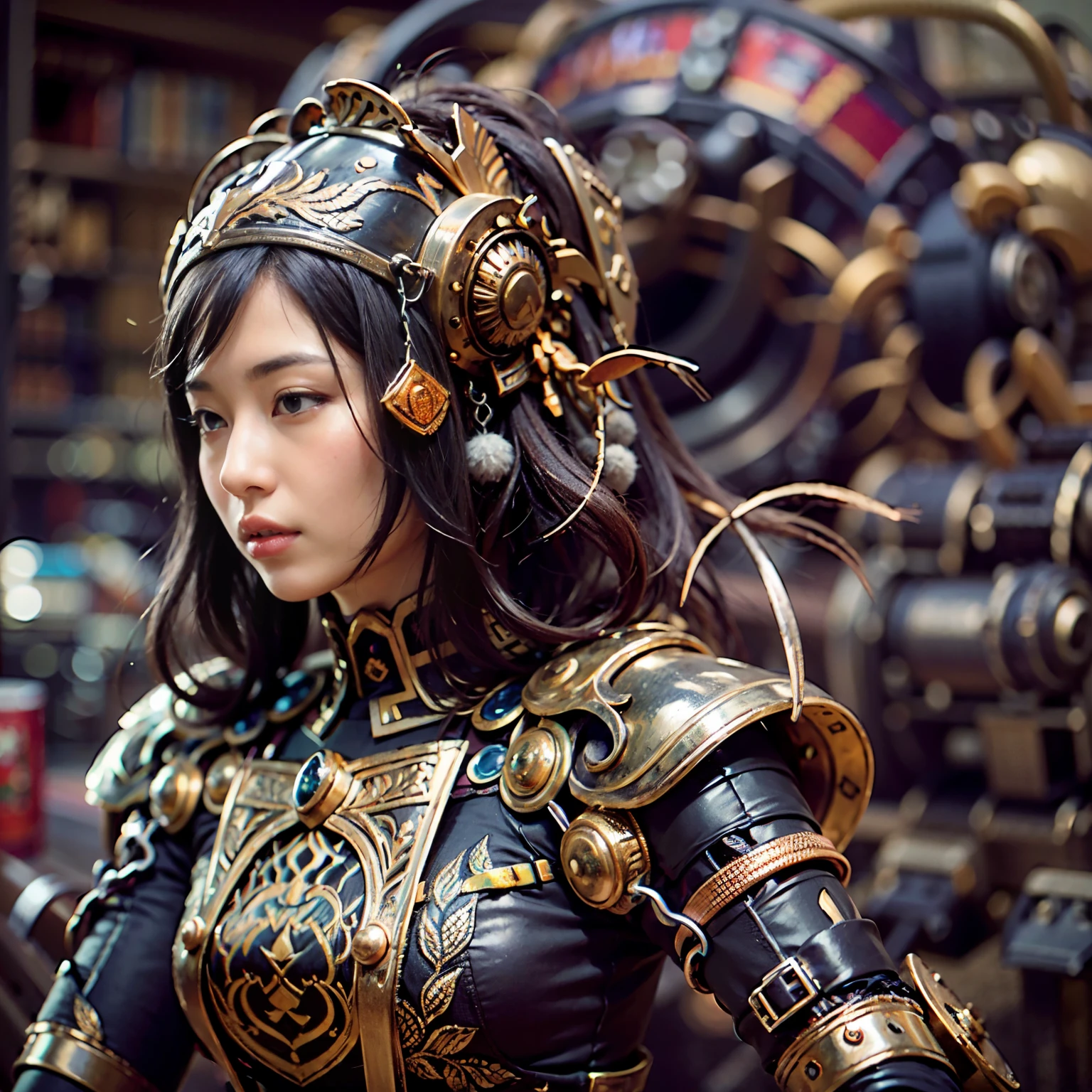 Mechanical armor, power pipes, hydraulic cylinders, ultimately intricate details, Japanese women, soldiers, very beautiful faces, realistic, with reference to a dung beetle,