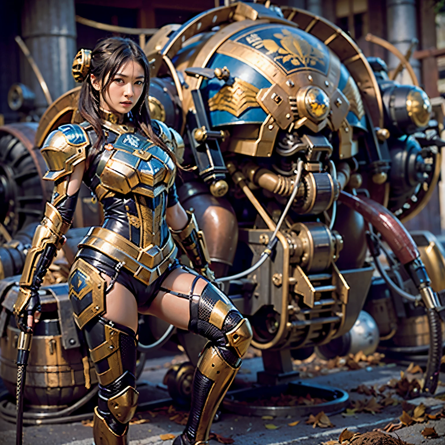 Mechanical armor, power pipes, hydraulic cylinders, ultimately intricate details, Japanese women, soldiers, very beautiful faces, realistic, with reference to a dung beetle,