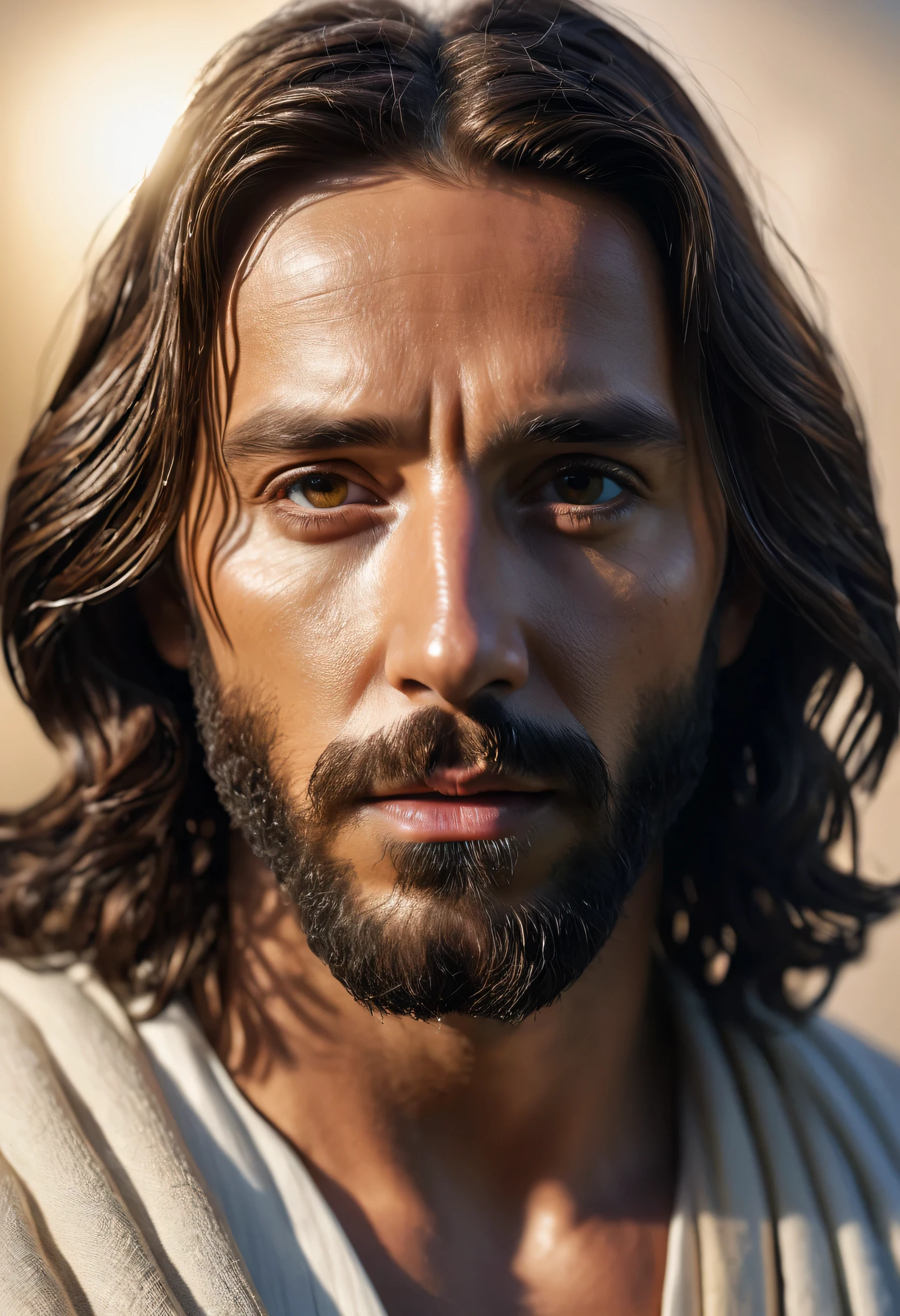 portrait of a modern Jesus, cinematic lighting, depth of field, hips, realism, photorealistic, hyperrealism, professional photography, UHD, SLR camera, HDR