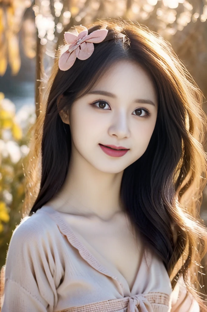 (Reality),(for real: 1.4), best quality, Implications, Ultra Detailed, Meticulous attention to detail, high resolution, 8k wallpaper, Perfect dynamic composition, Full body image,appearance: Fresh and natural:秋天甜妹的appearance通常给人一种Fresh and natural的感觉,Fair and translucent skin,Bright Eyes,The whole person looks much younger。warm sunlight:她的笑容warm sunlight,Make people feel comfortable and friendly。Full of energy:She is always full of energy,light steps,It gives a positive feeling。
clothing:
Soft materials:秋天甜妹的clothing材质通常以柔软为主,Like cotton、numb、chiffon ETC.,Makes people feel comfortable and natural。warm color:她们的clothing色调偏向温暖,Such as light brown、Light brown、pink ETC.,It gives a feeling。fashion elements:她们的clothing中常常融入fashion elements,Like ruffles、Lace、bow, ETC,Show sweet personality。cosmetic: Transparent makeup base:秋天甜妹的cosmetic通常以清透自然的底妆为主,Highlight skin'natural luster。柔和Eye Makeup:Eye Makeup,They choose pastel colors,Like pink、light brown, ETC,Create a cute and sweet feeling。lip makeup:lip makeup方面,The colors they usually choose,Like pink、Peach color ETC.,Add sweetness。
