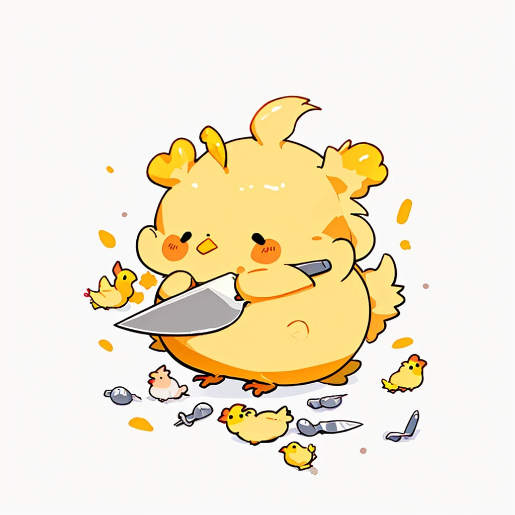 Cute little yellow chicken,Hold the knife