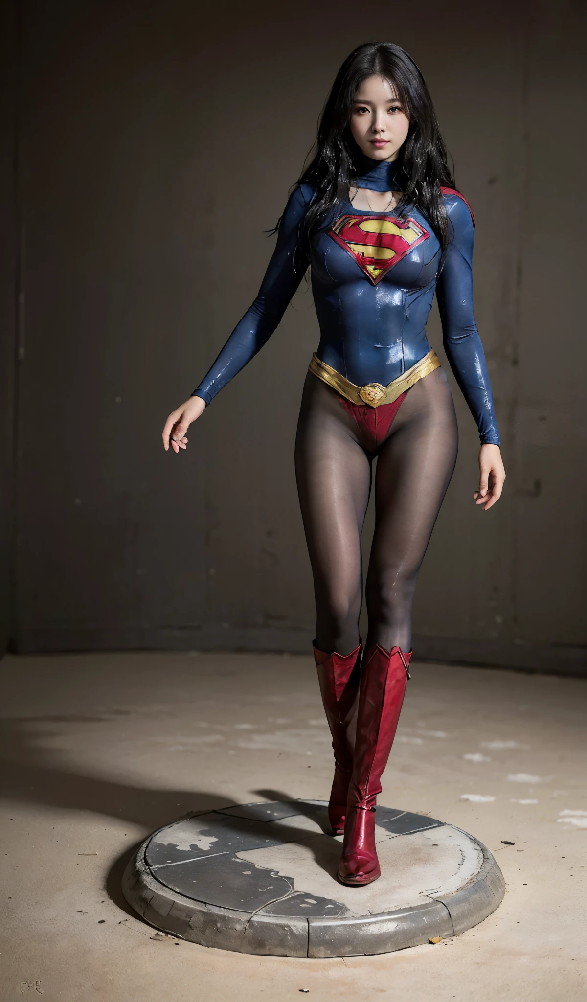 No background、(((Beautiful legs in black tights.)))、(((Legally express the beauty of your smile)))、((((Make the most of your original images)))、(((Supergirl Costume)))、(((Beautiful Hair)))、(((suffering)))、(((Please wear black tights....、Wear red boots)))、((Best image quality、8K))、((highest quality、8K、masterpiece:1.3))、(((Preserve background )))、Sharp focus:1.2、Beautiful woman with perfect figure:1.4、Thin abdominal muscles:1.2、Wet body:1.5、Highly detailed face and skin texture、8K