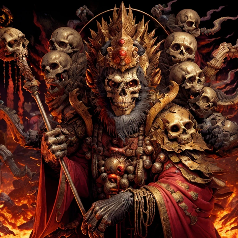 Multiple Skeletons,Full body picture,Fighting monsters,Background with many monster corpses