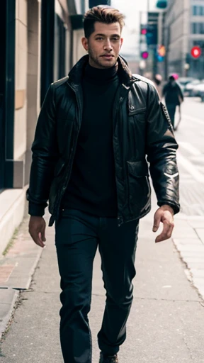 A handsome man in survival clothing walks towards me.