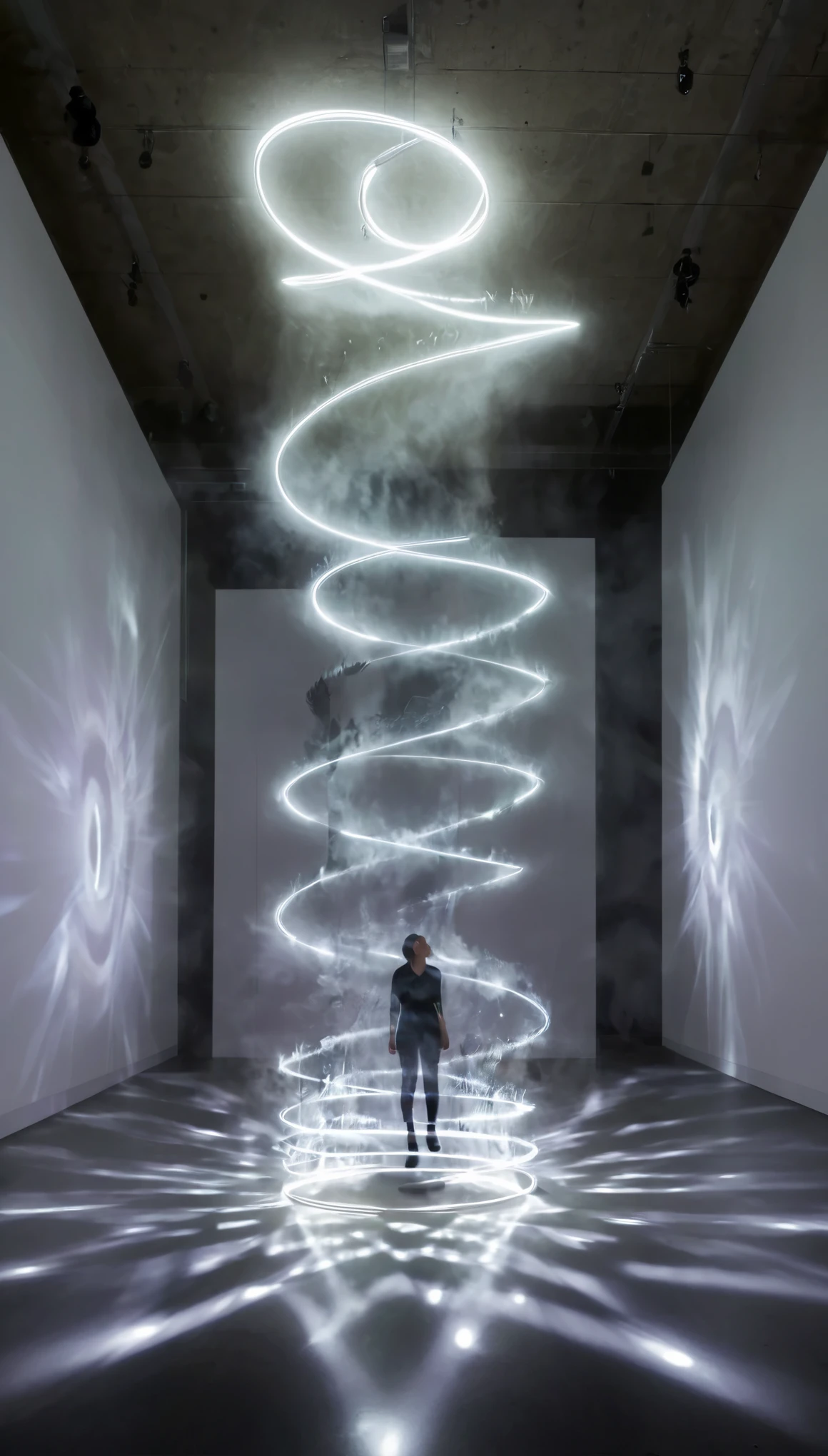 Photography of a captivating indoor art installation that plays with light and shadow to create a mesmerizing visual experience. The interplay of light and shadow within the space enhances the artistic elements, casting dynamic patterns and shapes that transform the ordinary into the extraordinary. The carefully curated lighting design adds depth and dimension to the environment, inviting viewers to explore the intersection of art and ambiance in a thought-provoking and immersive setting. This indoor art piece exemplifies the power of light and shadow to evoke emotion and captivate the senses, offering a unique perspective on the interplay between art and space,Xill
