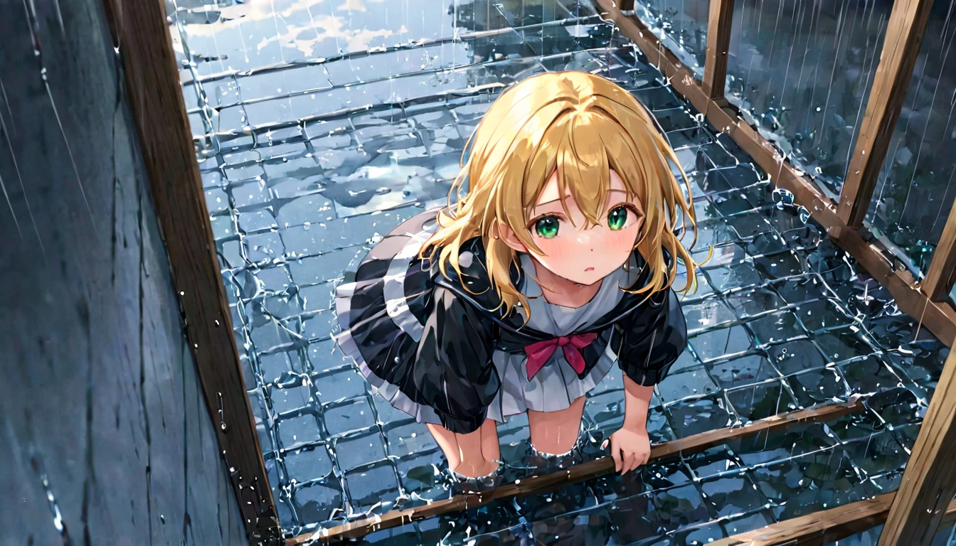 A girl caught in a trap she can't escape from、after the rain