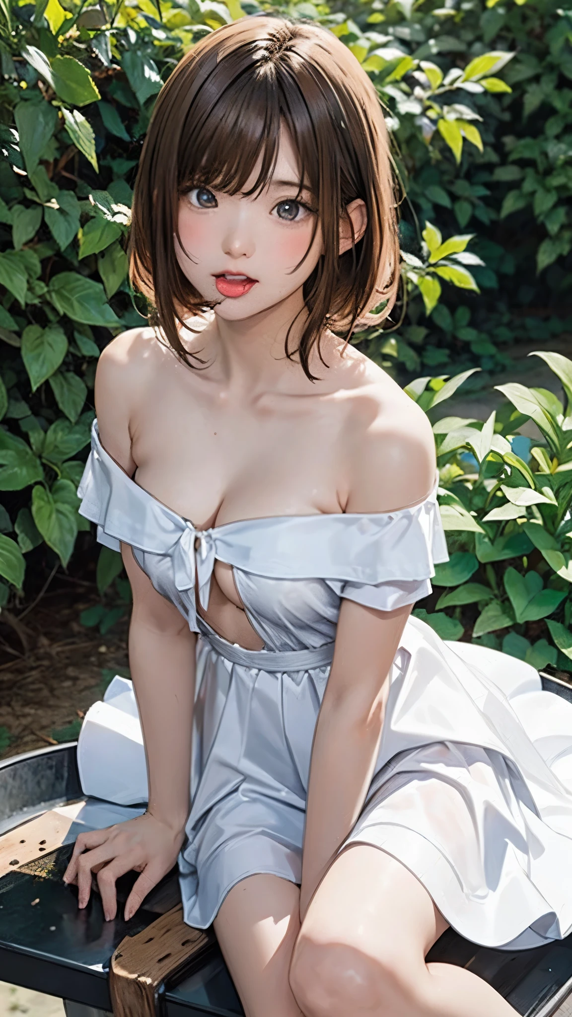 highest quality、4K quality、Beautiful cleavage、Beautiful Style、tall、Small breasts、Bare buttocks、Small Ass、Shy face、20 year old blonde princess、Bare shoulders、My skirt is blown up by the wind、ultra detail eye,Shooting from behind、Off-the-shoulder gorgeous dresses、Sticking out tongue and licking chocolate popsicle、realistic tongue、Holding a chocolate popsicle in one&#39;s army whole body is wet、Small face、Soft skin quality