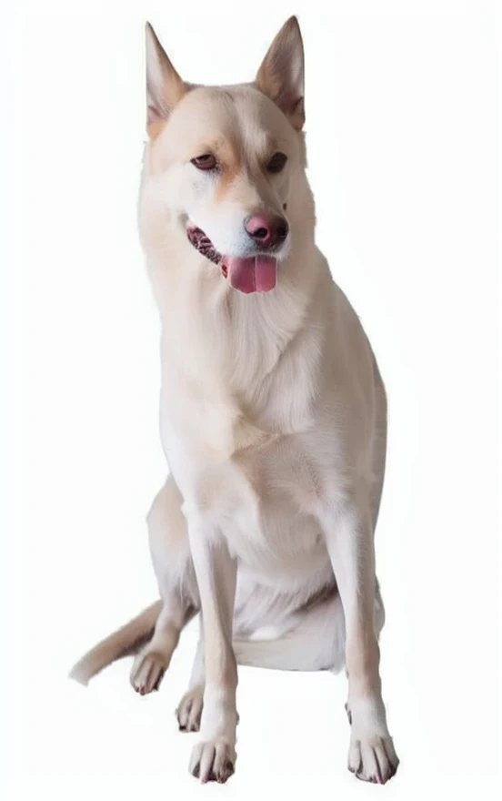 Araffi sits on the floor against a white background and a white background., Frontal posture, By Evan Ranger, handsome, Long pointed pink nose., adult dog, He has a long head shape., Pale handsome young man, taro, Can be used, A small white dog was at her side., Types of Afghan men, White male, dignified posture, Very handsome