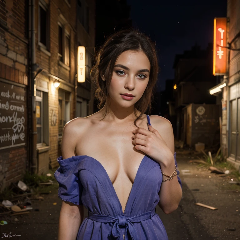 (backlighting,navel:1.1,black hair),A beautiful topless woman walking on the bustling streets of Jerusalem, surrounded by vendors, beautiful portrait of a stunning goddess girl, beautiful detailed face, porcelain skin, half body shot, centered,((moonlight,night,big neons,strong neon lighting,rim lighting,two tone lighting)))