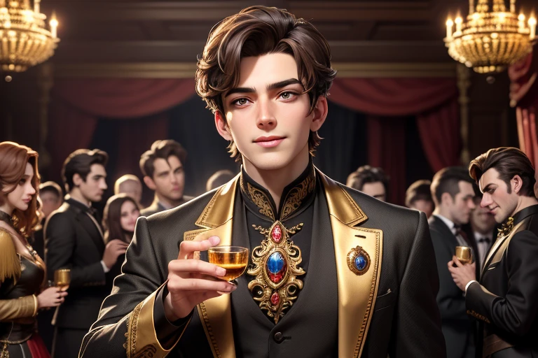 a man beyond the universe, universal door, landscape drawing, 20% darkness, 12% golden, best quality, full body, handsome man, detail lips and hair, detail outfit, ultra realistic and super fine outlook, 1890 style, best cinematography, 16k resolution, perfect blue and gold colouring