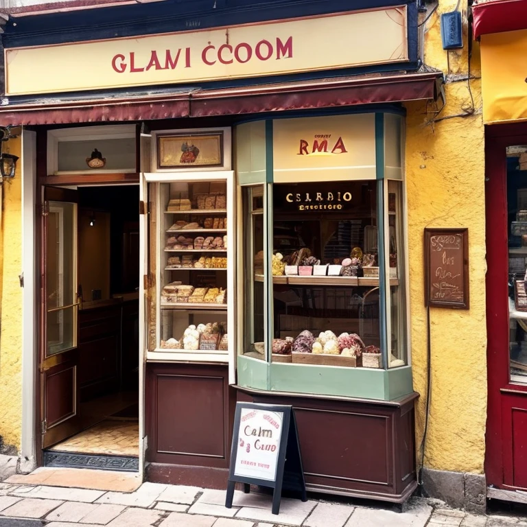 “Roman ice cream” prompt: “A shop offering a variety of gelato”