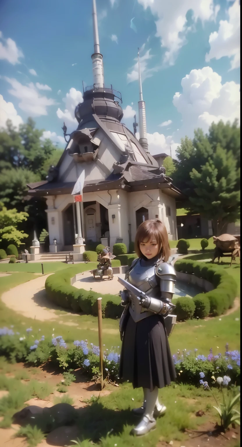 (mechanical armor with reference to a dung beetle), power pipes, hydraulic cylinders, ultimate intricate detail, Japanese female soldier in mechanical armor, very beautiful face, realistic, full body shot, sortie from secret base