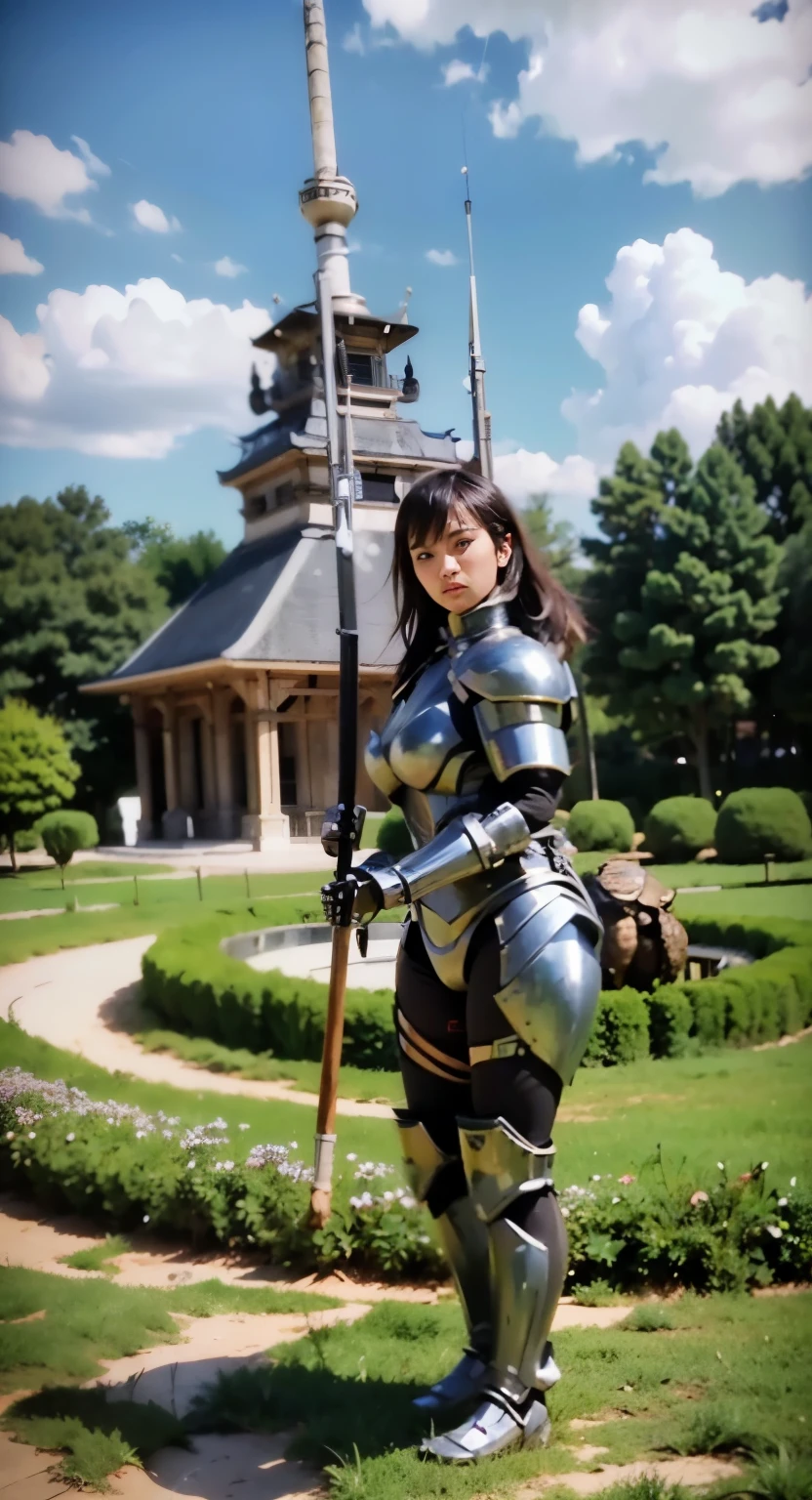 (mechanical armor with reference to a dung beetle), power pipes, hydraulic cylinders, ultimate intricate detail, Japanese female soldier in mechanical armor, very beautiful face, realistic, full body shot, sortie from secret base