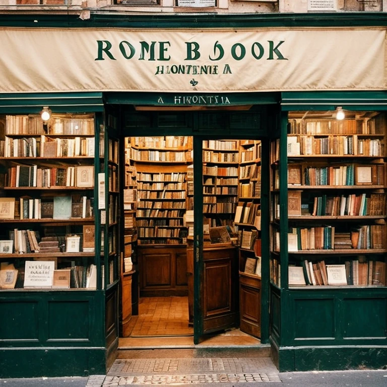 “Bookstore in Rome” prompt: “An old book hunter々A Roman bookstore with