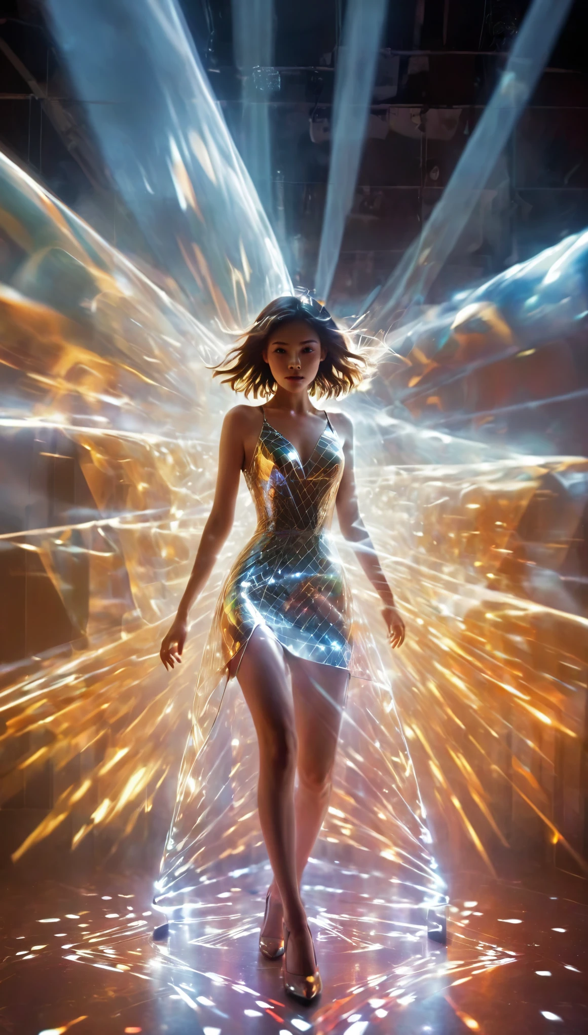 1girl，beautiful，blingbling，Motion blurred，triangle，Movie-level lighting effects