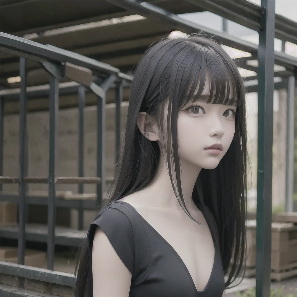 (8k, RAW Photos, highest quality, masterpiece: 1.2), Super detailed, Super Resolution, (Genuine, Genuine photos: 1.37), Plain black tank top, Photorealistic beauty, Japanese women, Straight face, nice