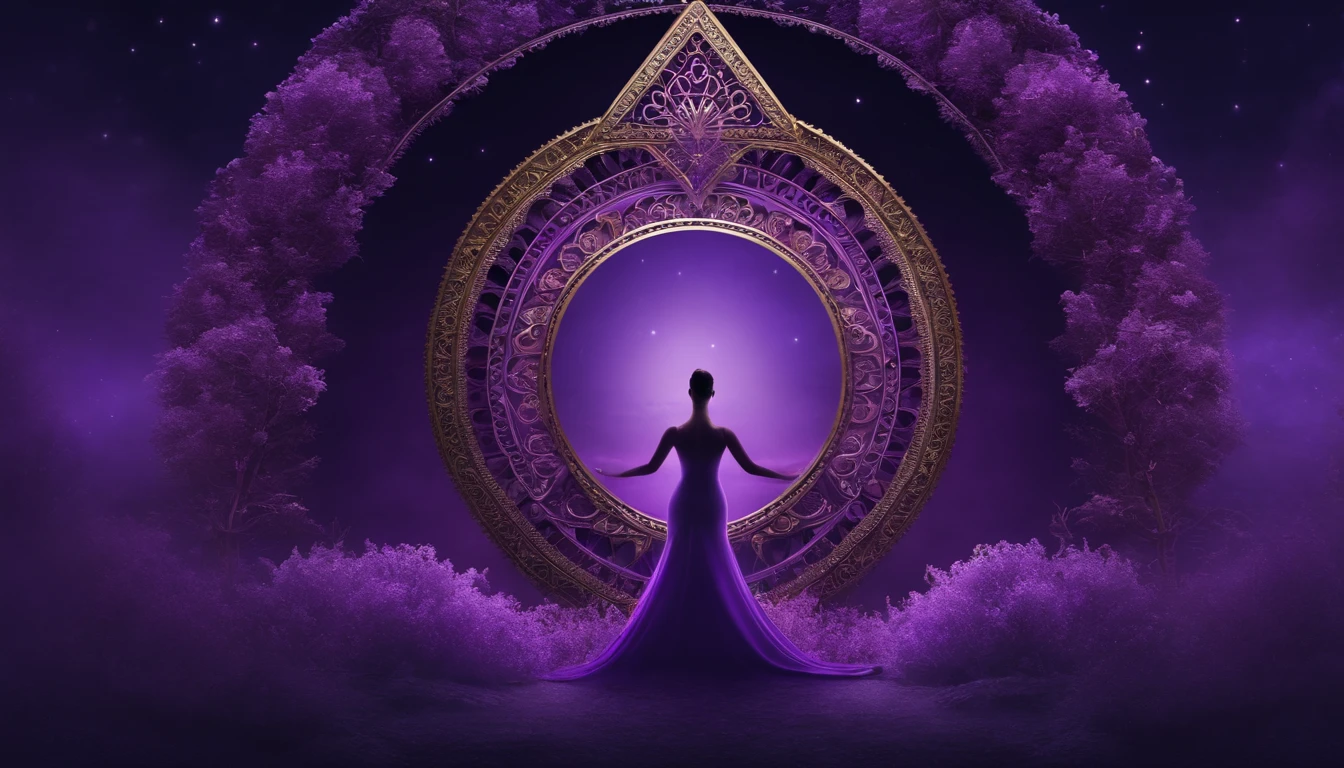 Arte do papel de parede, Papel de parede UHD lilac purple nuances  uma deusa vista de penumbra representando o chakra da coroa