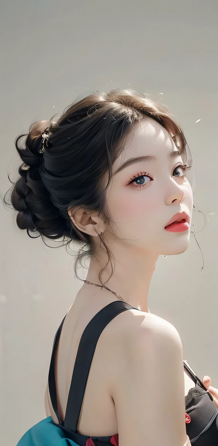 masterpiece, 1 beautiful girl, Delicate eyes, Swollen eyes, top quality, Ultra high resolution, (Reality: 1.4), original photo, 1 Girl, Movie Lighting, Japanese, Asian Beauty, Korean, very beautiful, beautiful skin, slim, Body facing forward, (Surreal), (high resolution), (Eight thousand), (Very detailed), (Best Illustration), (Delicate eyes), (Ultra Detailed), Delicate face, Looking at the audience, Face straight ahead, Neat clothes, sleeveless, short hair, Black Hair, 46 points side bangs, White background, tidy room,