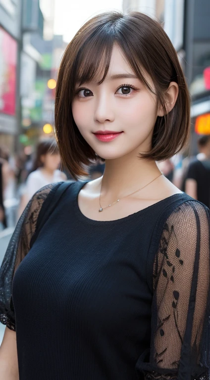 Tabletop, highest quality, figure, Very detailed, In detail, High resolution, 8k wallpaper, Perfect dynamic composition, Beautiful fine details, Women's fashion,Very short hair,small breast natural color lip, Bold sexy pose,smile,Harajuku、20-year-old girl、cute、sexy shot looking at camera
