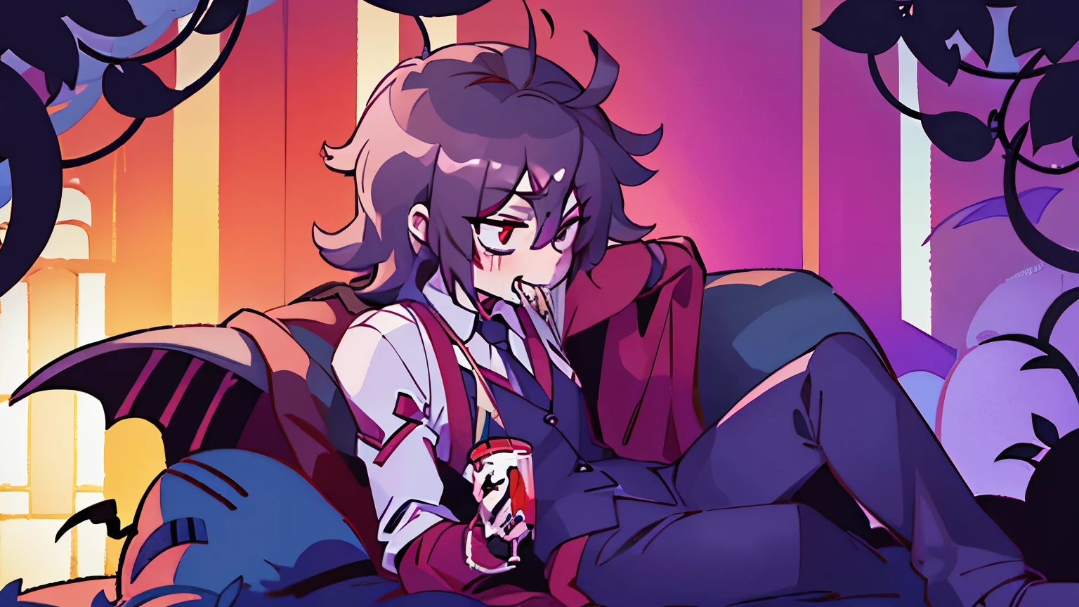 Cute vampire catching a boy and then drinking his blood.

