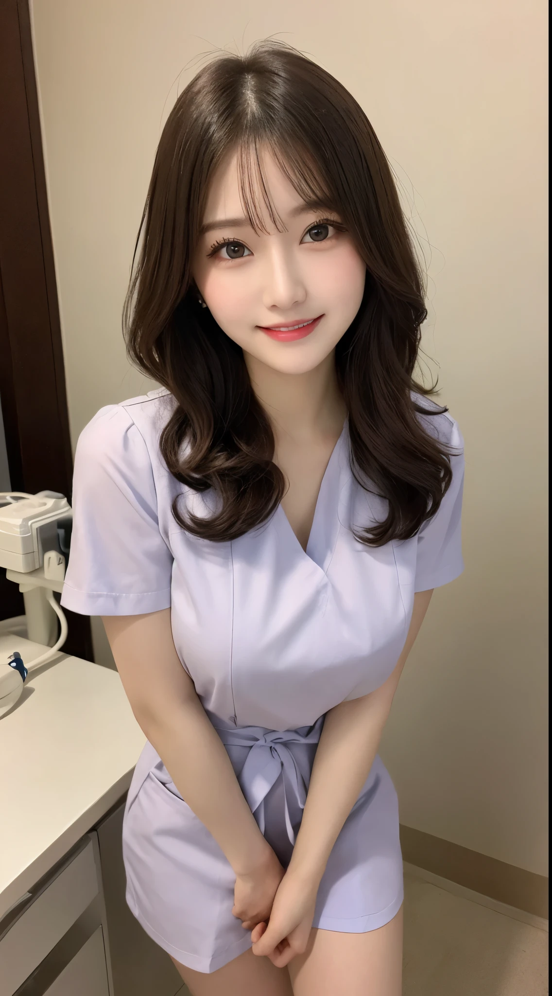 highest quality、Super detailed、Fine、High resolution、8k wallpaper、Perfect dynamic composition、Detailed beautiful eyes、nurse uniform、valley、Sexy legs、Wavy Hair、Big Breasts、Natural color lips、Bold sexy pose、SMILE、hospital、 20 year old girl、cute、Sexy photos looking at the camera、Sexy Women