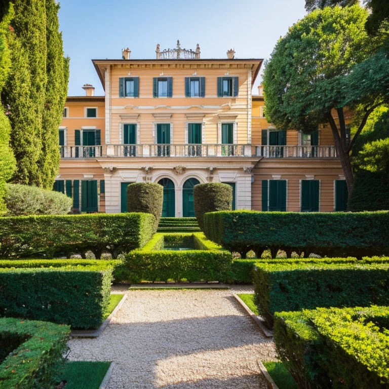 “Villa Bottini in Rome” Prompt: “Beautiful gardens and buildings of Villa Bottini”
