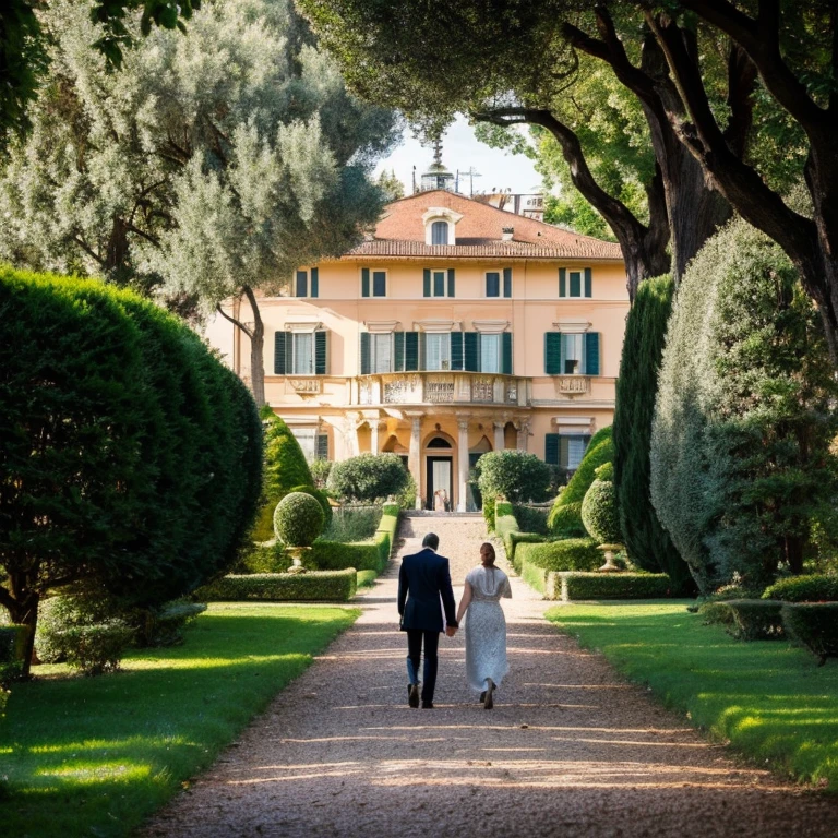 “Villa Borghese in Rome” prompt: “People strolling in Villa Borghese々”