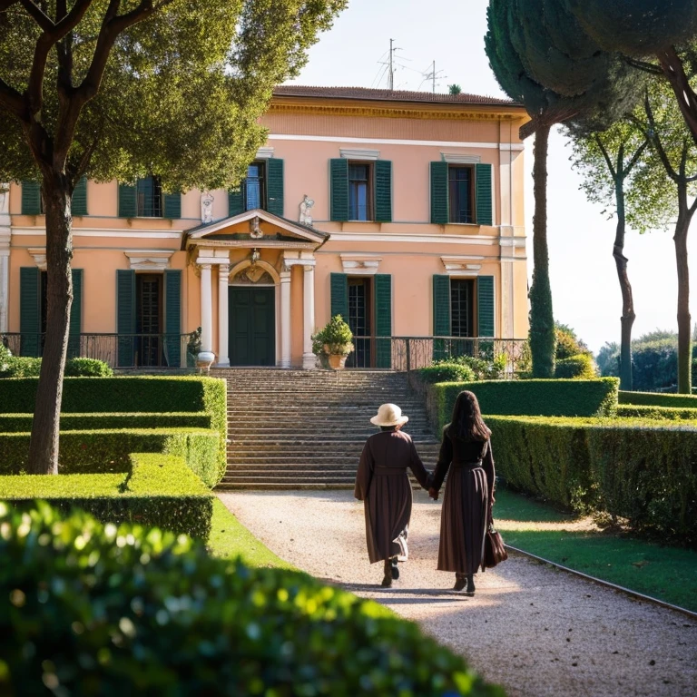 “Villa Torlonia Park in Rome” prompt: “People strolling in Villa Torlonia Park々”