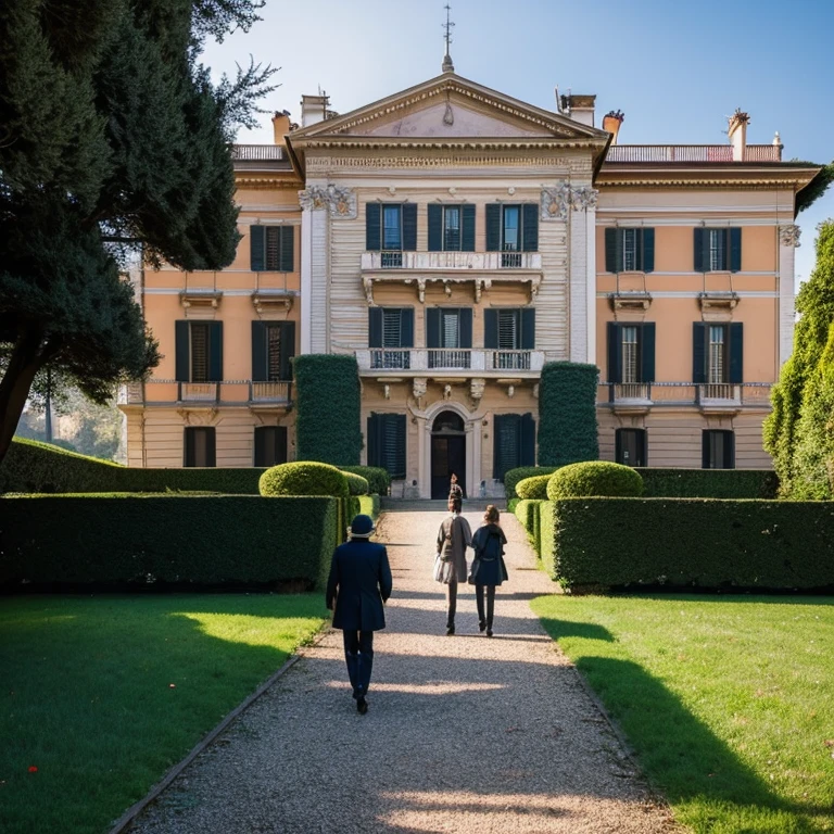 “Villa Albani Park in Rome” prompt: “People strolling in Villa Albani Park々”