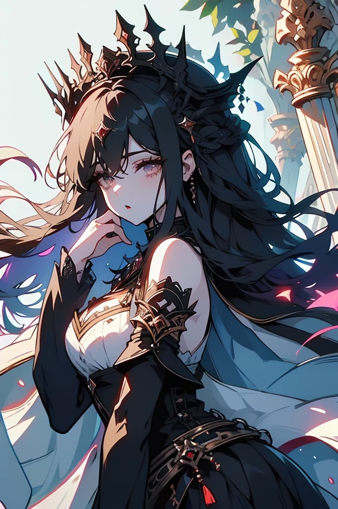 1 girl close up on face, beautiful and aesthetic, gorgeous, masterpiece, Best Quality, fantastic atmosphere, Soothing palette, Quiet, Soft shading, priestess with many chains around her body