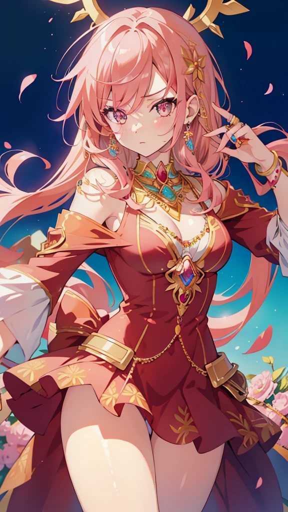 (Masterpiece, Top Quality, Best Quality, Official Art, Beauty and Aesthetics: 1.2), (1girl: 1.3), (Fractal Art: 1.3), Vibrant orange and pink Eyes, Medium Hair with Tassels,
