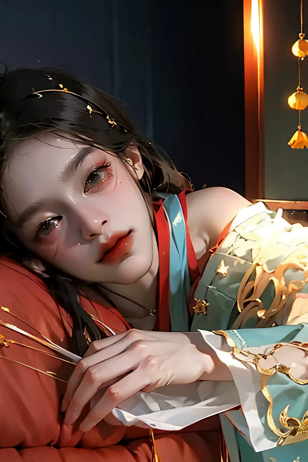 A girl, Lying on the sofa, Looks very interesting, Chinese animation style, Looks depressing, high quality, Super detailed, Crazy details, 4K