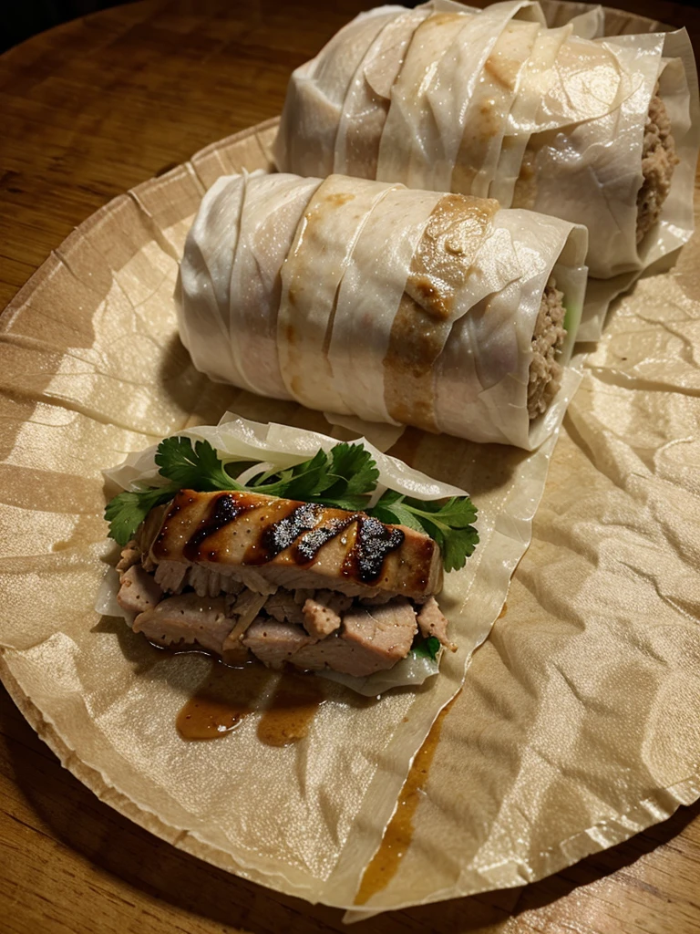 Pork with rice wrapped in rice paper 