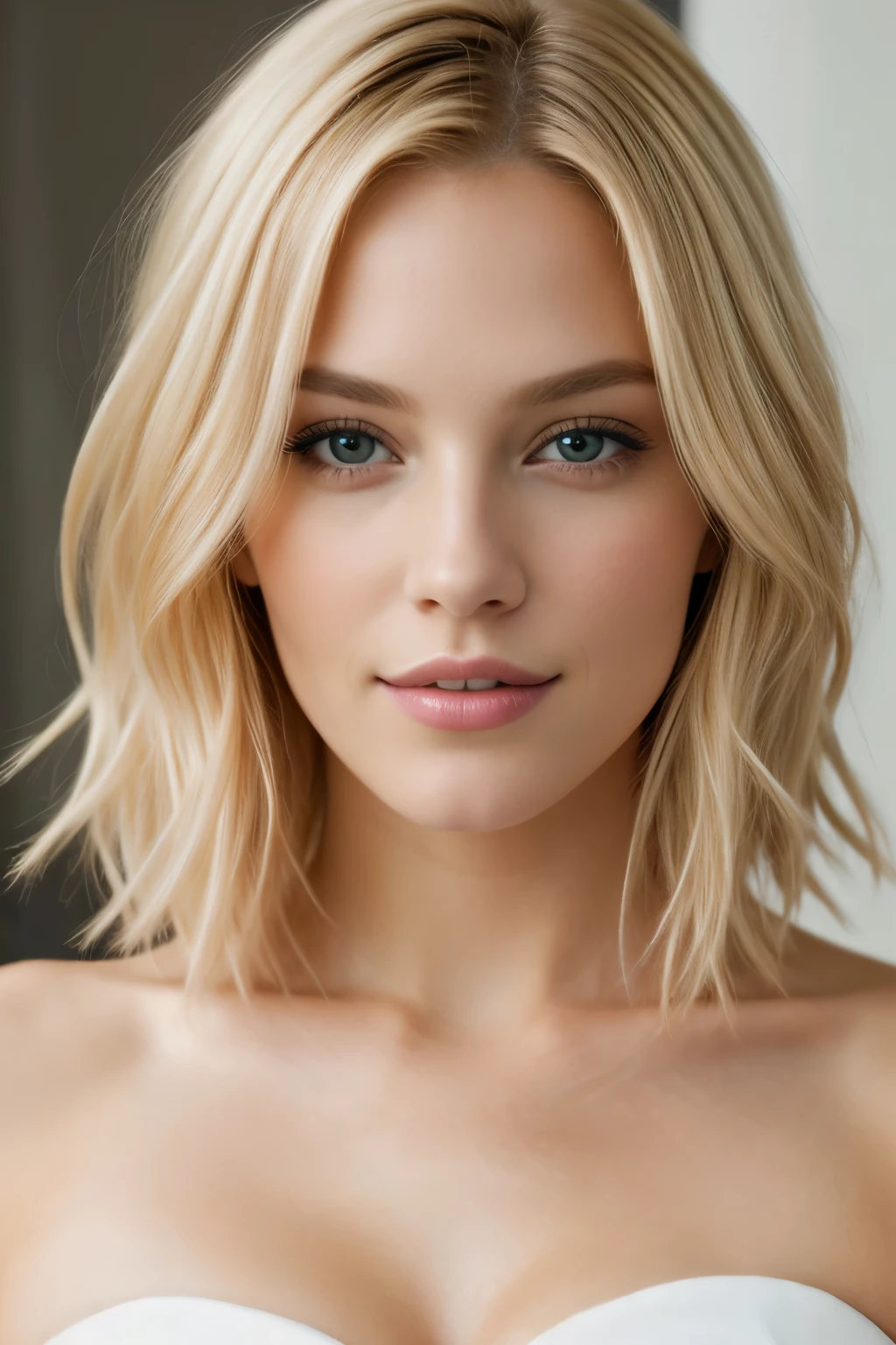 highest quality, Realistic, masterpiece, 8k, 1 girl, take a picture, Digital Art, Blonde Goddess, Beautiful blonde girl, bob hair, short hair, Gorgeous Woman, Sexy Girls, Nude, Full body, Random pose, Cleavage, Looking at the camera is sexy