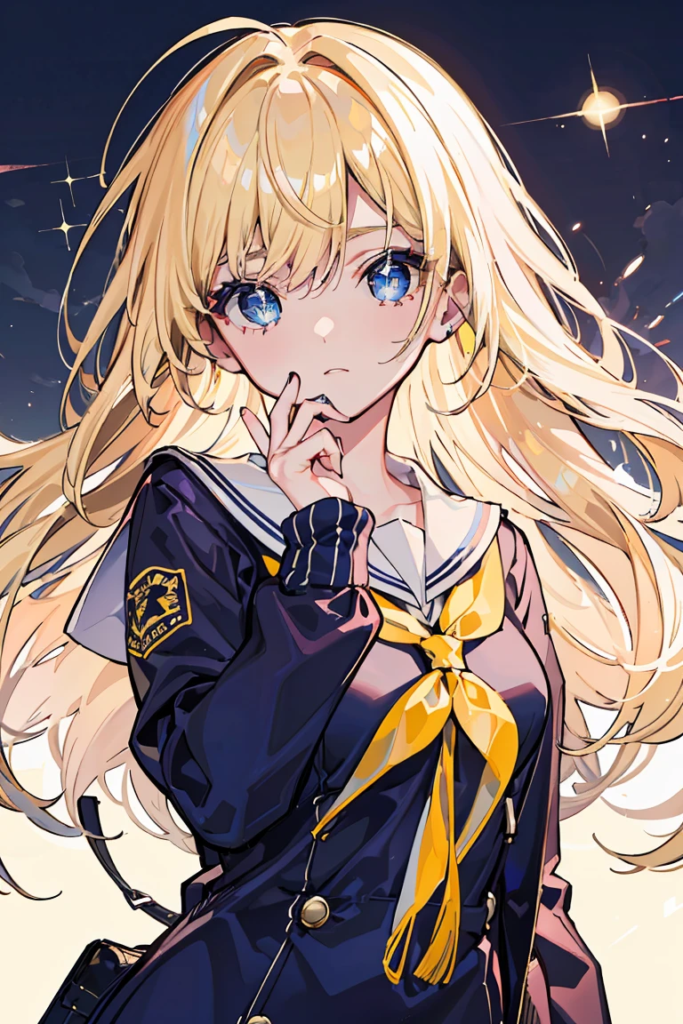 ((1 girl)), Cool woman,Rough poses, whole body, student, Sailor suit, have a chainsaw, victory, Graffiti on the wall, Cowboy Shot,((Very detailed,highest quality, High resolution, 8k wallpaper, Beautiful new clothes,)),((blonde, Long Hair,Messy Hair)), Blowing in the Wind, eye shadow, eyeliner,Glow Eye, Detailed beauty new face, Reflected light beauty new eyes, ((Sparkling blue eyes)),