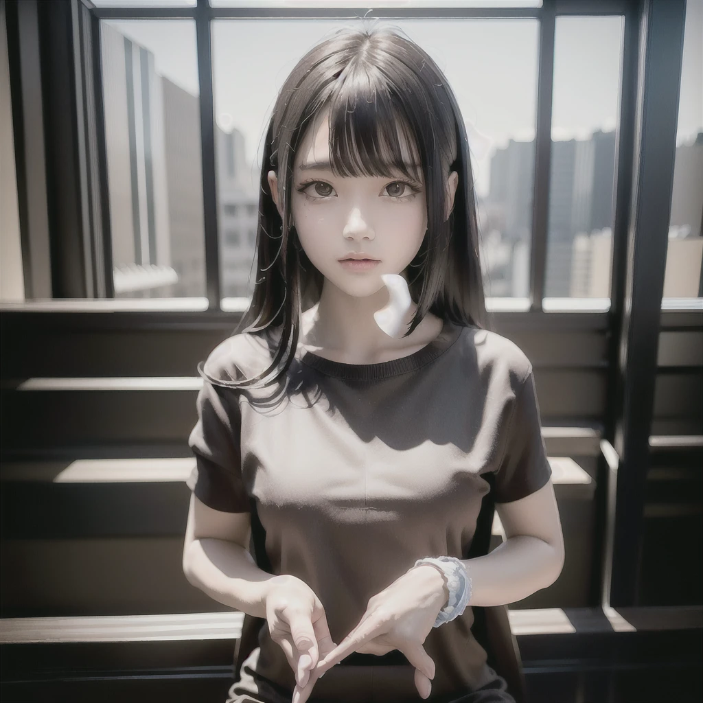 highest quality, masterpiece, girl, Black Hair, 黒のショートパンツhighest quality, masterpiece, (8k, RAW Photos, highest quality, masterpiece: 1.2), Super detailed, Super Resolution, (Genuine, Genuine photos: 1.37), Plain black tank top, Photorealistic beauty, Japanese women, Straight face, nice,