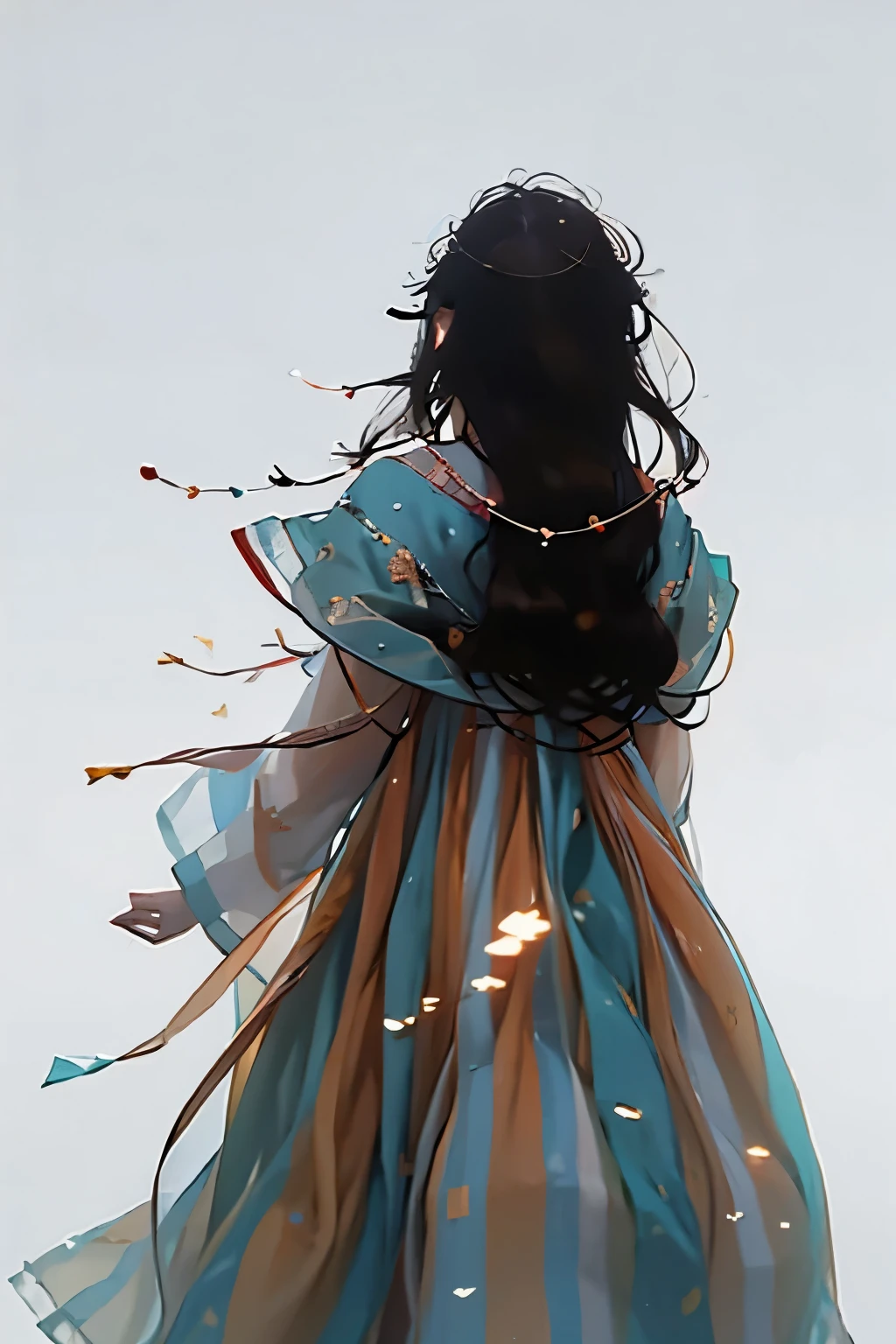 (best quality, masterpiece), 1 Girl, look down, Wind, particle, Simple background, dark mood,
