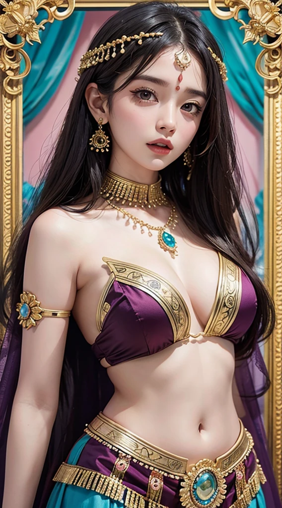 Une femme en sari posant pour une photo, Indian, traditional beauty, Indien, beautiful girl, red Ornate Cosplay, en tailleur, Super mannequin indien, Belle jeune fille, femme magnifique, Asie du Sud-Est avec Long, Indien provocateur, magnifique belle femme, Tenue complexe, Hindu aesthetics, belle fille asiatique, Extremely detailed shot of the girl, jaw dropping beauty, Big breasts deep neckline sexy navel