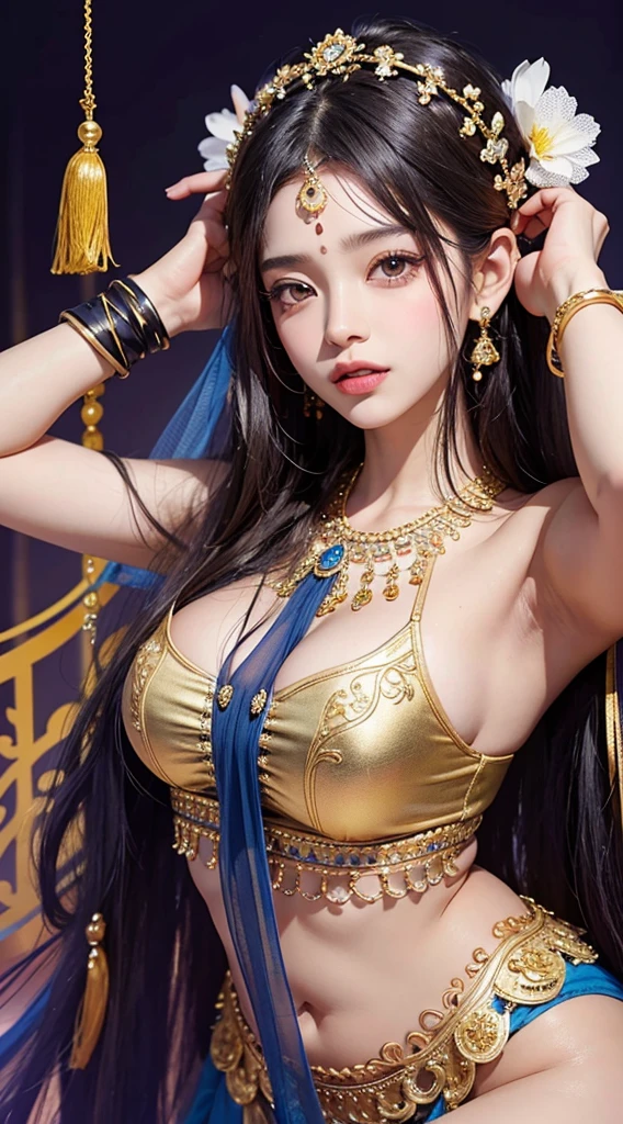 Cleopatra from Egypt blue eyes evil face she is beautiful she has big breasts Egyptian outfits on her face white skin rosy nose short black hair hand on mouth sexy looks desudor perfect smile caressing with rings and holding grapes